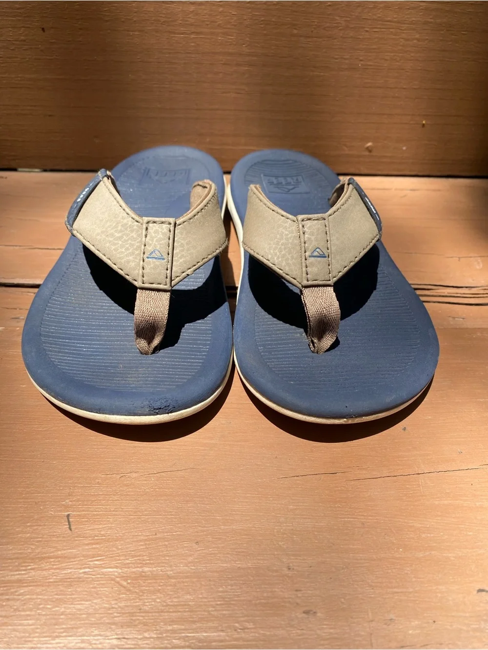 Kids Reef Blue and Khaki Water Friendly Flip Flop Sandals